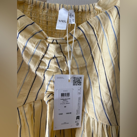 YAS NWT yellow midi dress size 8 striped bow front smocked midi - Picture 4 of 10